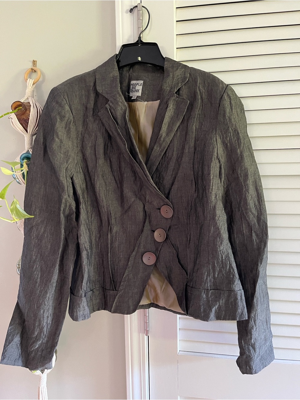 People Like Frank Crinkled Charcoal Gray Tailored Blazer